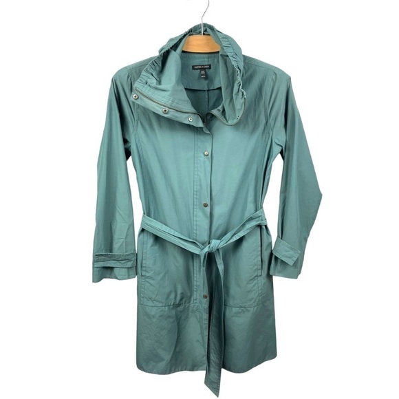 EILEEN Fisher Teal Lightweight Scrunch Collar Coat Size XS - Picture 2 of 8
